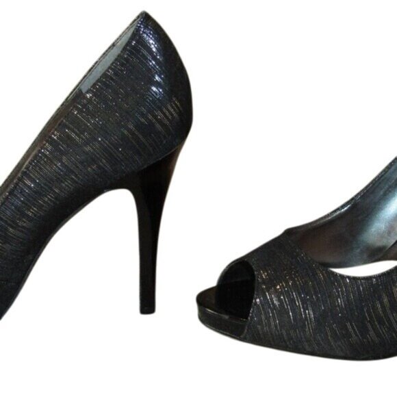 Nine West Black Peep-Toe High Heel Pumps Shimmery Black Size 8 - Picture 6 of 7